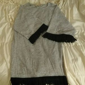 Ethereal Gray dress black fringed details